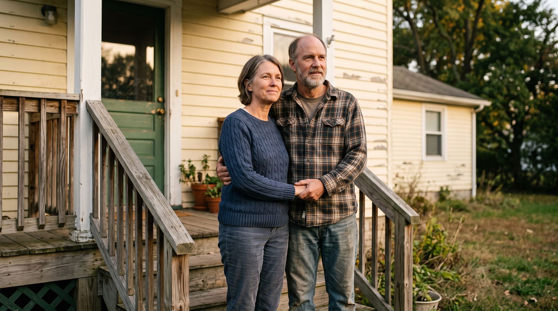 Homeowners standing on their front porch